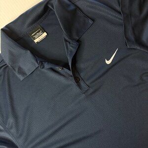 Nike Golf Dri-Fit Performance Polo Shirt Men's L Blue White Logo Standard Fit